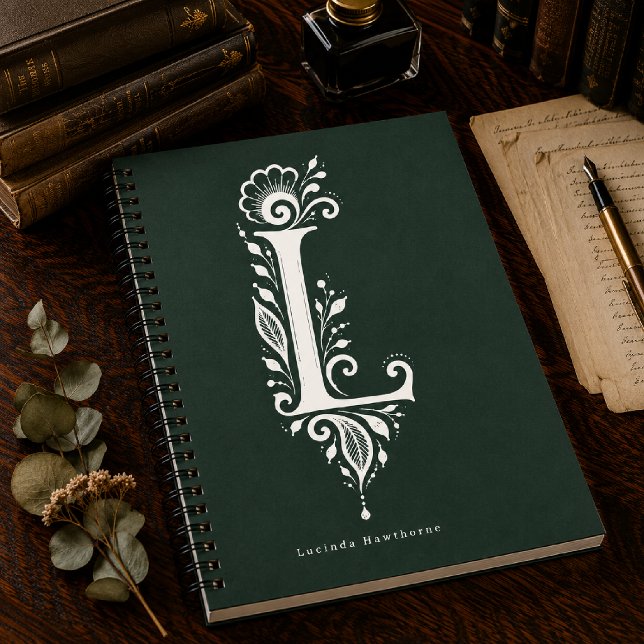Linolschnitt-Buchstabe L Botanisches Monogramm Not Notizblock (Von Creator hochgeladen)