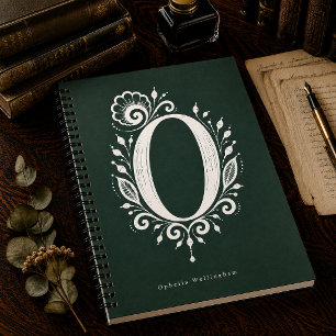 Linolschnitt-Buchstabe O Botanisches Monogramm Not Notizblock