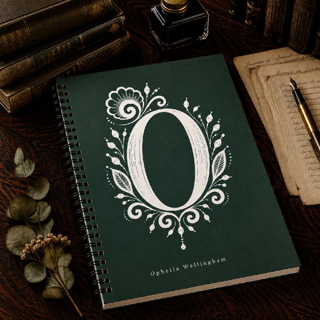 Linolschnitt-Buchstabe O Botanisches Monogramm Not Notizblock (Von Creator hochgeladen)