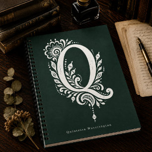 Linolschnitt-Buchstabe Q Botanisches Monogramm Not Notizblock