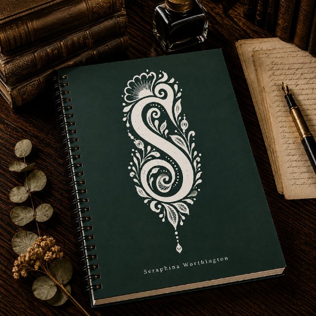 Linolschnitt-Buchstabe S Botanisches Monogramm Not Notizblock (Von Creator hochgeladen)