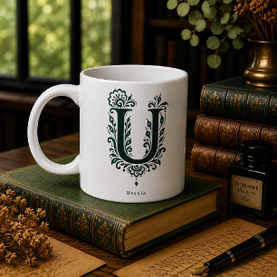 Linolschnitt-Buchstabe-U-Pflanzenmuster-Personalis Kaffeetasse