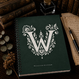 Linolschnitt-Buchstabe W Botanisches Monogramm-Not Notizblock