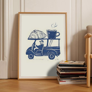 Linolschnitt Druck Croissant Poster Kaffee Druck I