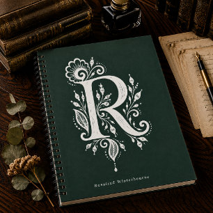 Linolschnitt-Notizbuch mit botanischem Monogramm B Notizblock