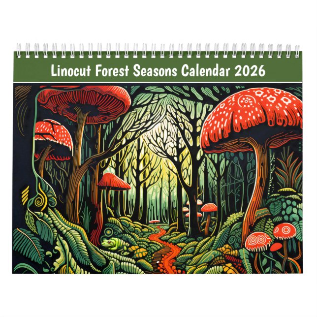 Linolschnitt Wald Jahreszeiten Kalender (Titelbild)