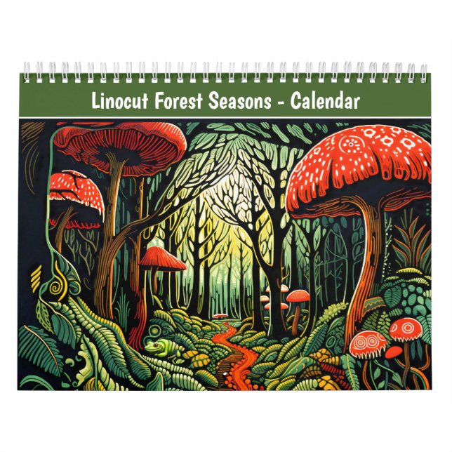 Linolschnitt Wald Jahreszeiten Kalender (Titelbild)