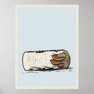 Linolschnitt Wintermotte und Konsolenpilz auf Birk Poster