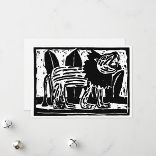 Linoschnitt aus schwarzem und weißem Roaring Lion Feiertagskarte