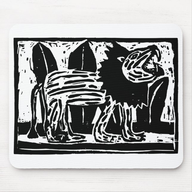 Linoschnitt aus schwarzem und weißem Roaring Lion Mousepad (Vorne)