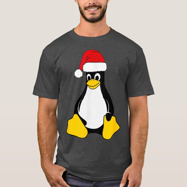 Linu Mascot Tu der Pinguin Weihnachtsmannmütze Ner T-Shirt (Vorderseite)