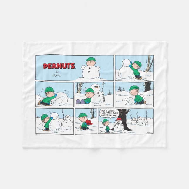 Linus baut einen Schneemann Fleecedecke (Vorderseite (Horizontal))