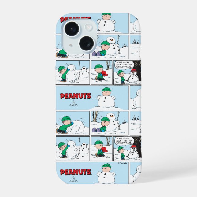 Linus baut einen Schneemann iPhone 15 Hülle (Rückseite)