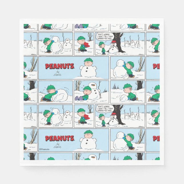 Linus baut einen Schneemann Serviette (Vorderseite)