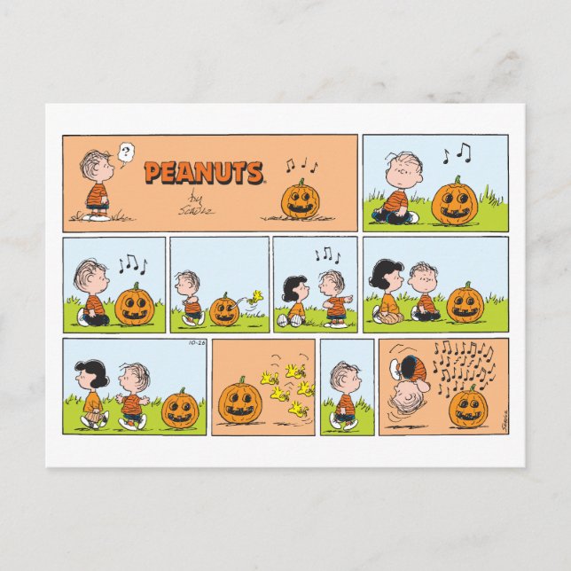Linus & Lucy | Gesang Jack-O-Lantern Postkarte (Vorderseite)