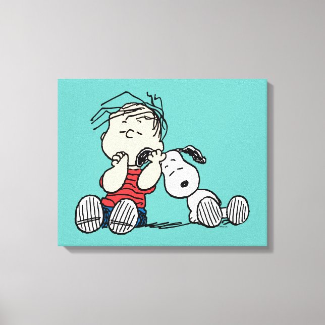 Linus tröstet von Snoopy's Ohr Leinwanddruck (Vorderseite)