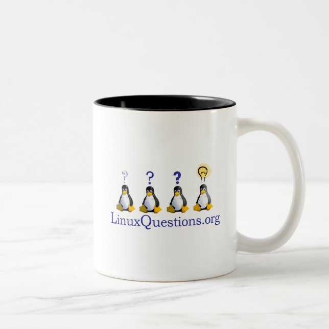Linux-Fragen-Logo Zweifarbige Tasse (Rechts)