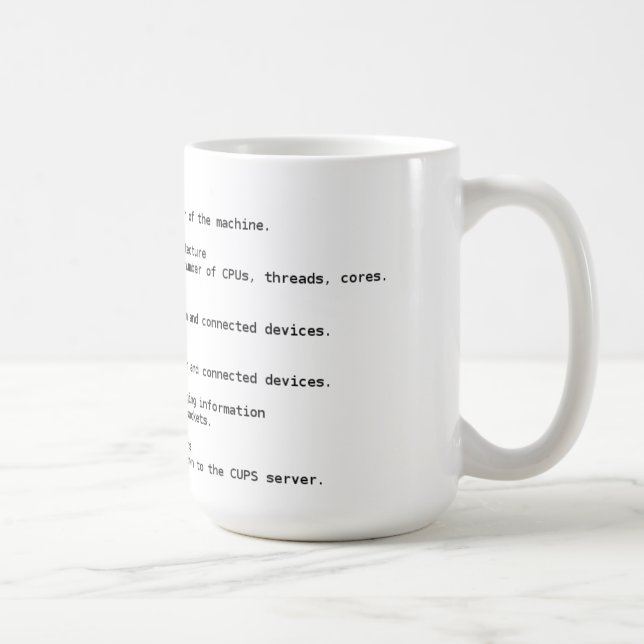 Linux-Hardware-Entdeckungs-Befehle Tasse (Rechts)