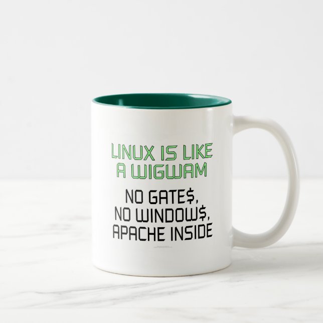 Linux ist wie ein Wigwam. Keine Tore, keine Zweifarbige Tasse (Rechts)