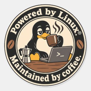 Linux Pinguin Tux und Kaffee Runder Aufkleber