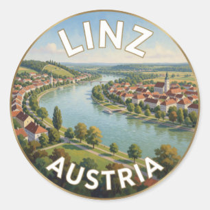 Linz Österreich Donau Flusslandschaft Runder Aufkleber