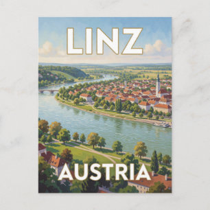 Linz Österreich Flussufer-Stadtansicht Postkarte