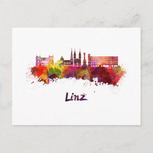 Linz skyline im Watercolor Postkarte