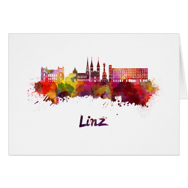 Linzer Skyline in Aquarellfarbe (Vorderseite (Horizontal))