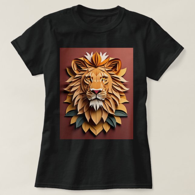 Lion 3D Paper Art Design T - Shirt (Design vorne)