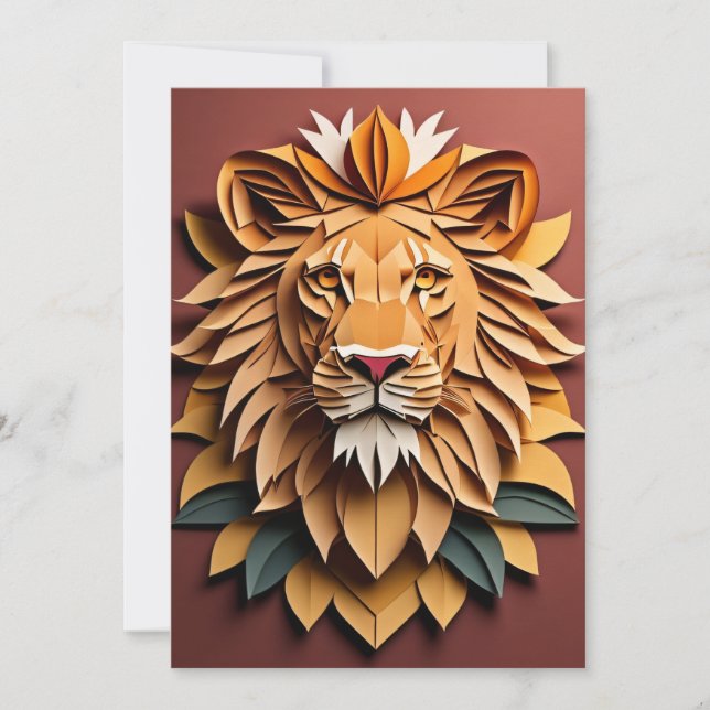 Lion 3D Paper Art Design T - Shirt Einladung (Vorderseite)