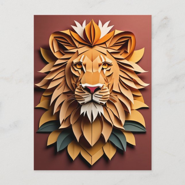 Lion 3D Paper Art Design T - Shirt Postkarte (Vorderseite)