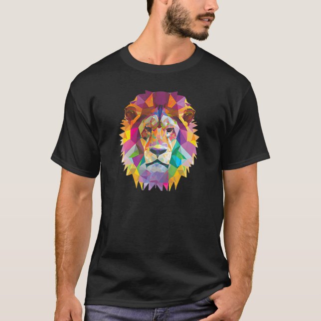 Lion Abstract Polygon Cool Geometric Wild Animal 1 T-Shirt (Vorderseite)