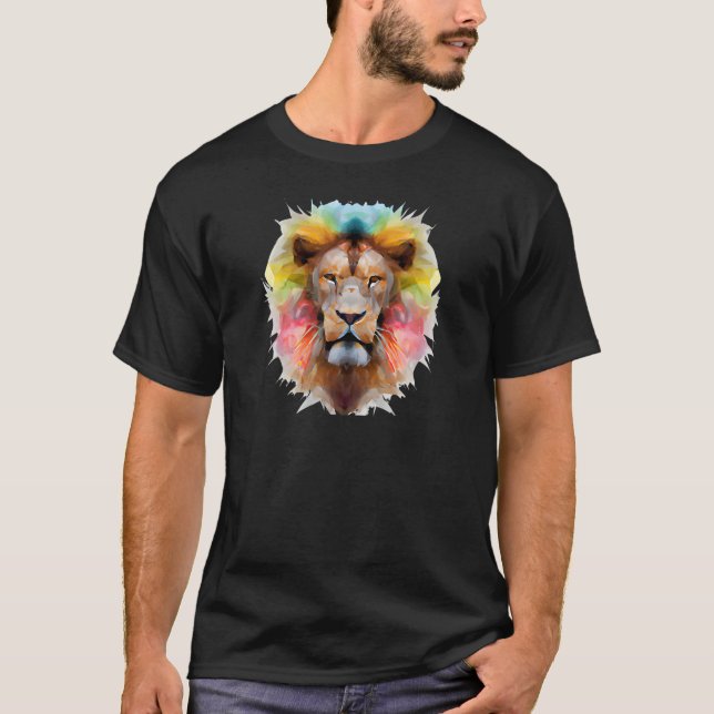 Lion Abstrakt Polygon Cool Geometric Wild Animal T-Shirt (Vorderseite)
