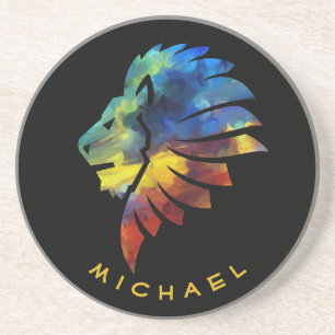 Lion abstrakte, farbenfrohe Kunstkronen für Männer Getränkeuntersetzer