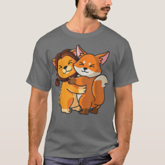 Lion and Fo Hugging Niedlich Kawaii Animal Lover F T-Shirt
