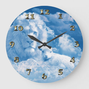 Lion and Lamb in the Clouds Große Wanduhr