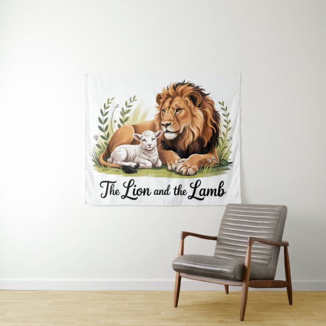 Lion and Lamb Tapestry Wandteppich (Beispiel (Horizontal))