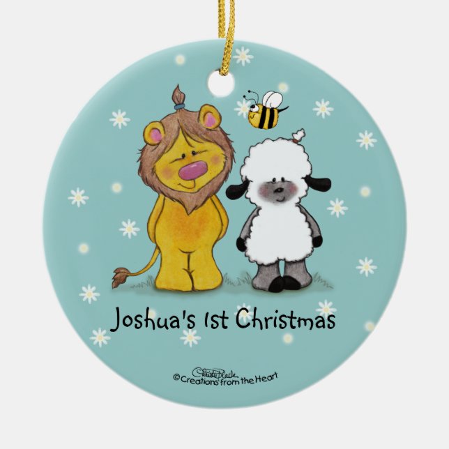 Lion and Lamb True Friends-1. Weihnachtsdekoration Keramik Ornament (Vorne)