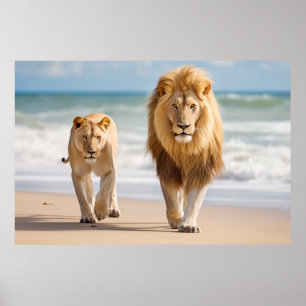 Lion Animal Family Wandering Natout Poster
