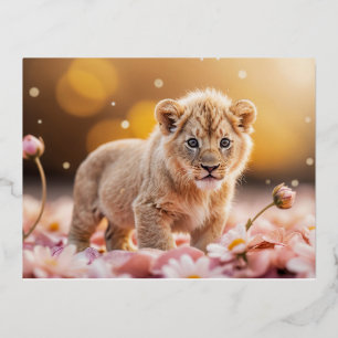 Lion Animal Fun Miniaturgröße Fantastische Surreal Folien Feiertagspostkarte