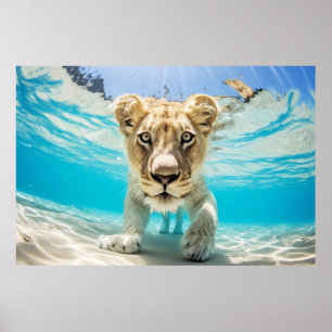 Lion Animal Fun Nature Wasserspielen Poster