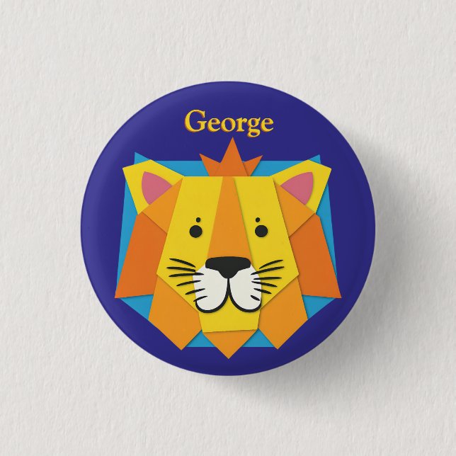 Lion Animal Papercraft Effekt Niedliche Kinder Button (Vorderseite)