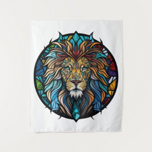 Lion Animal Portrait Gestaltete Glas Wildlife Fore Wandteppich