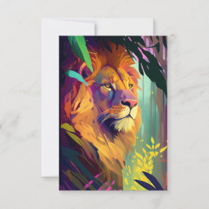 Lion Animal Portrait Painting Wildlife Outdoor Dankeskarte
