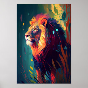 Lion Animal Portrait Painting Wildlife Outdoor Poster