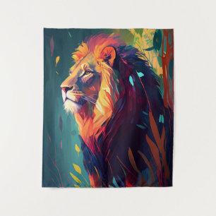 Lion Animal Portrait Painting Wildlife Outdoor Wandteppich