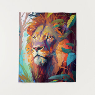Lion Animal Portrait Painting Wildlife Outdoor Wandteppich