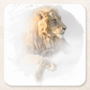 Lion Animal Vie Sauvage Jungle Nature Safari Rechteckiger Pappuntersetzer