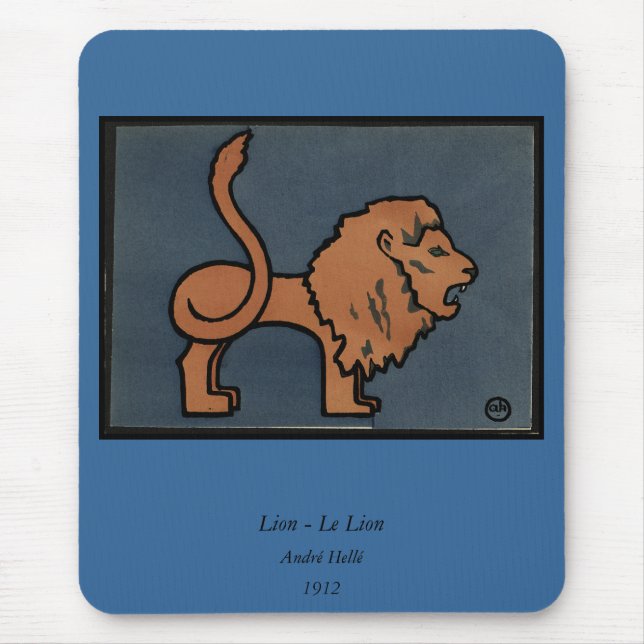 Lion - Antike, farbenfrohe Buchillustration Mousepad (Vorne)