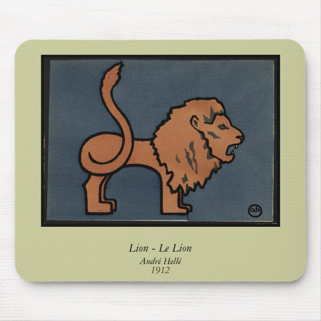 Lion - Antike, farbenfrohe Buchillustration Mousepad (Vorne)